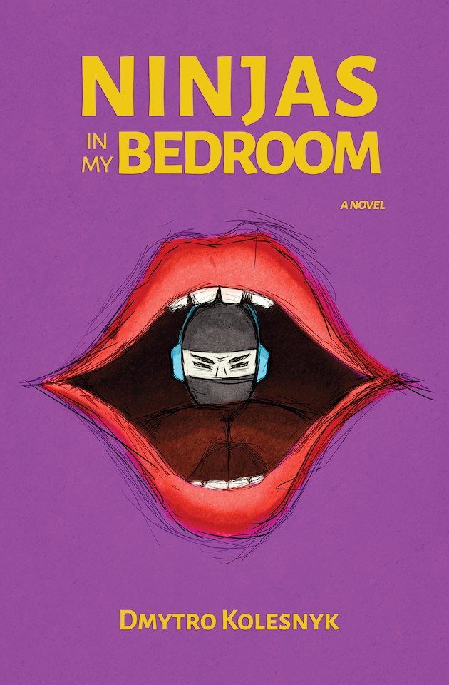 Ninjas in My Bedroom cover — a ninja face inside an open mouth on a purple background